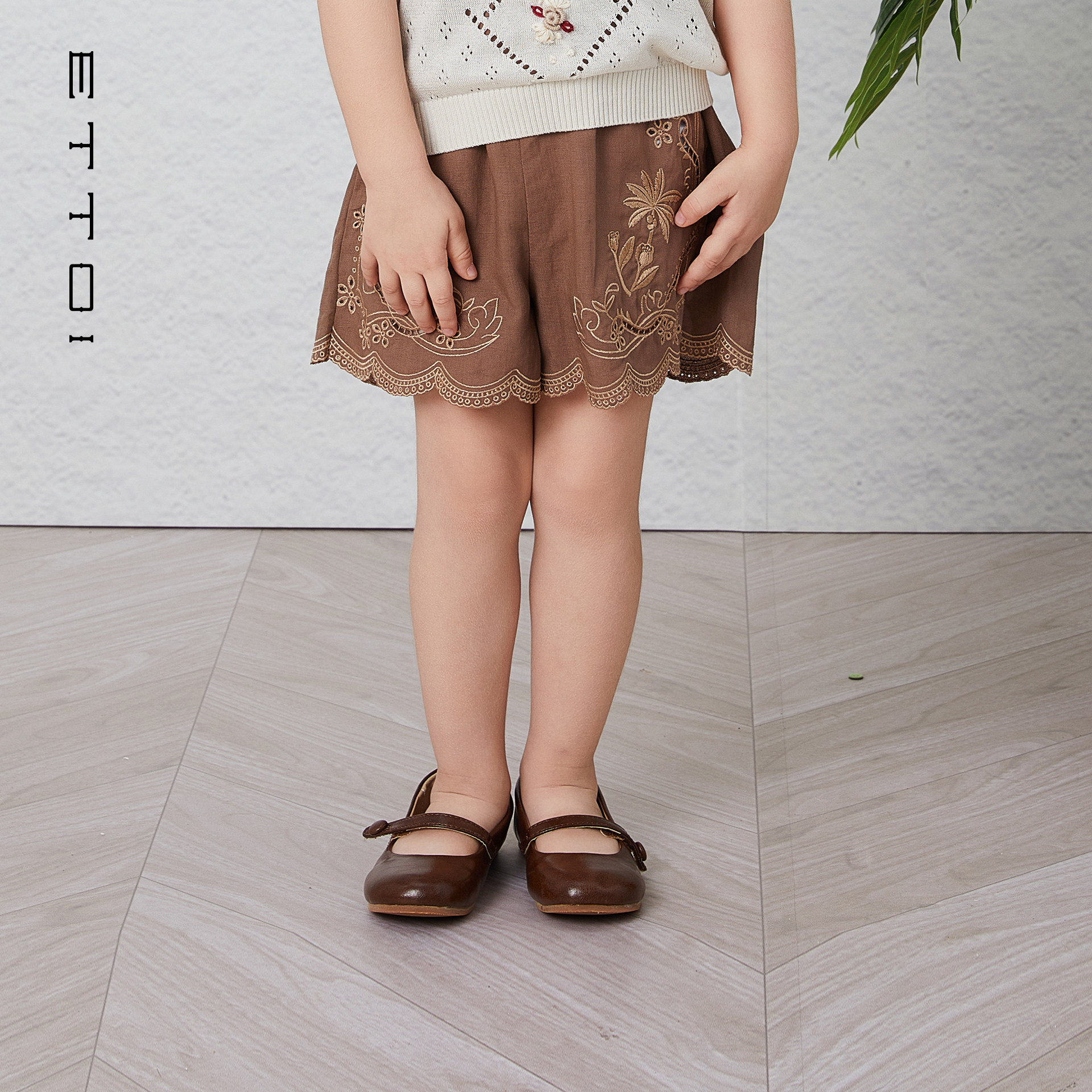 【莱赛尔+亚麻】ETTOI爱多娃女童设计感短裤薄款休闲裤子夏季新款