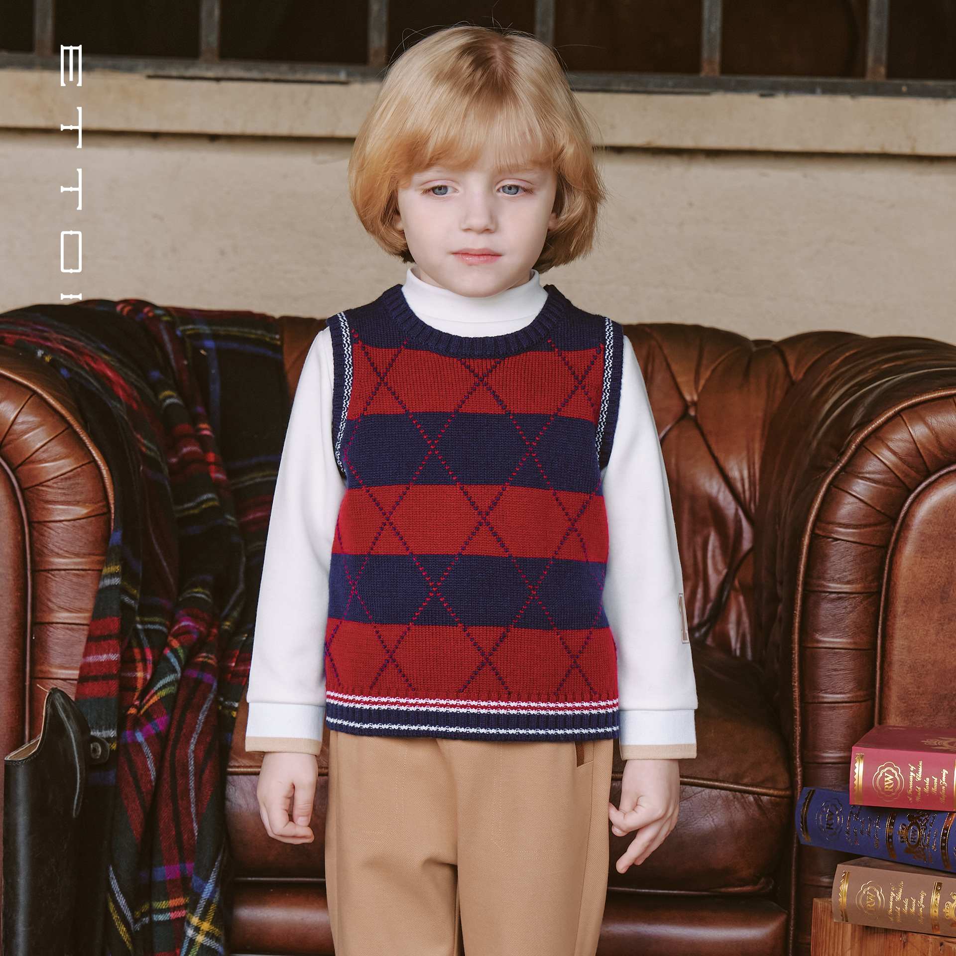 【绵羊毛】ETTOI爱多娃儿童马甲男童复古外穿背心2025年秋冬新款