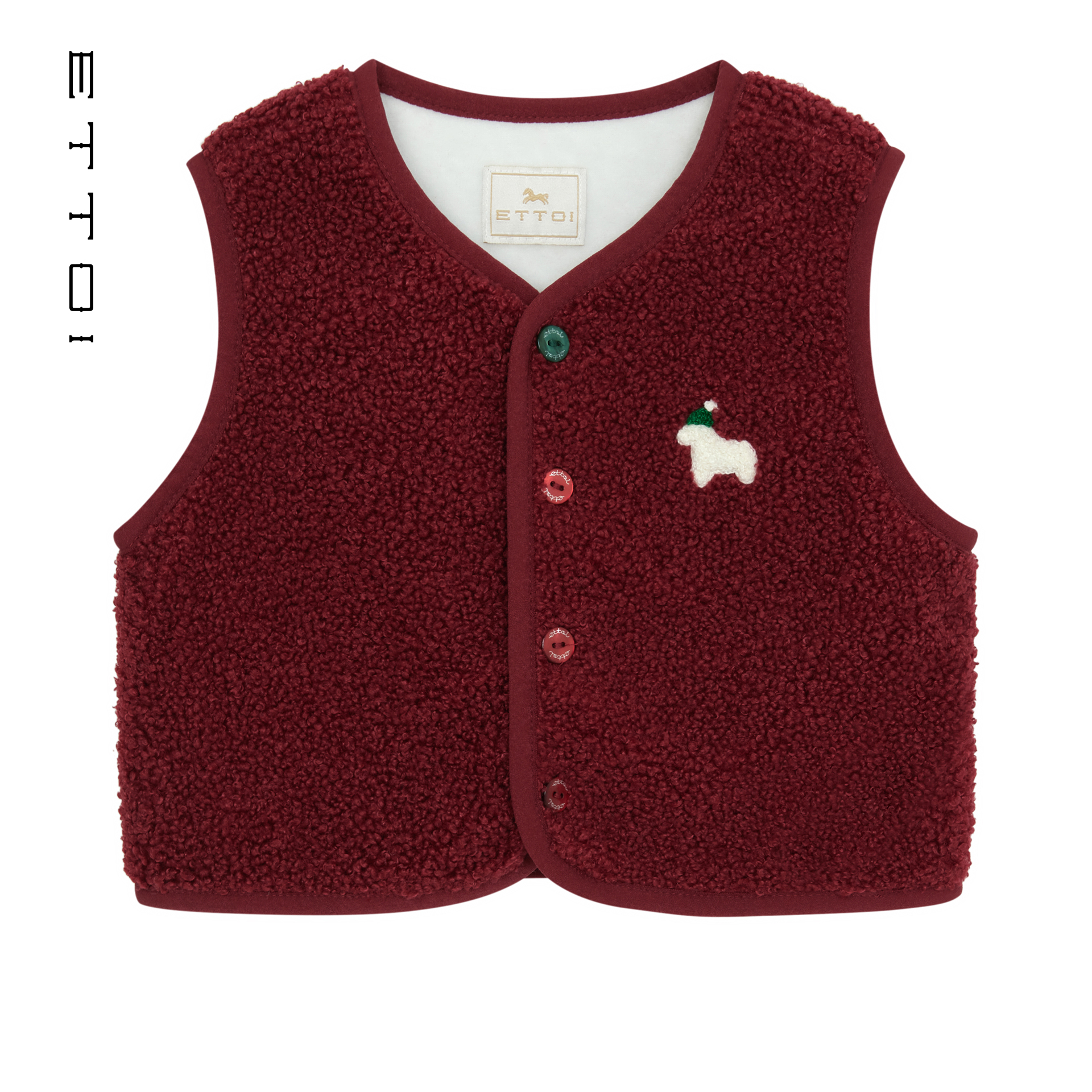 朗姿童装/ETTOI爱多娃儿童马甲可爱外穿红色毛绒背心2025冬季新款
