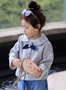 【博主同款】ETTOI爱多娃女童小香风格子洋气百搭短外套春季新款