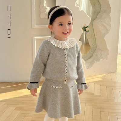 【兔毛+羊毛】ETTOI爱多娃女童毛衣针织儿童洋气开衫2025秋季新款