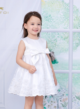 朗姿童装/ETTOI爱多娃女童重工无袖礼服裙白色公主连衣裙春季新款