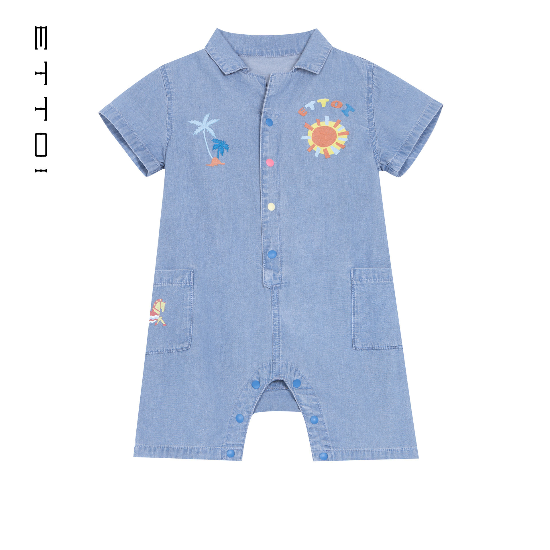 【莱赛尔】ETTOI爱多娃婴童牛仔连体服轻薄时尚外出爬服夏季新款