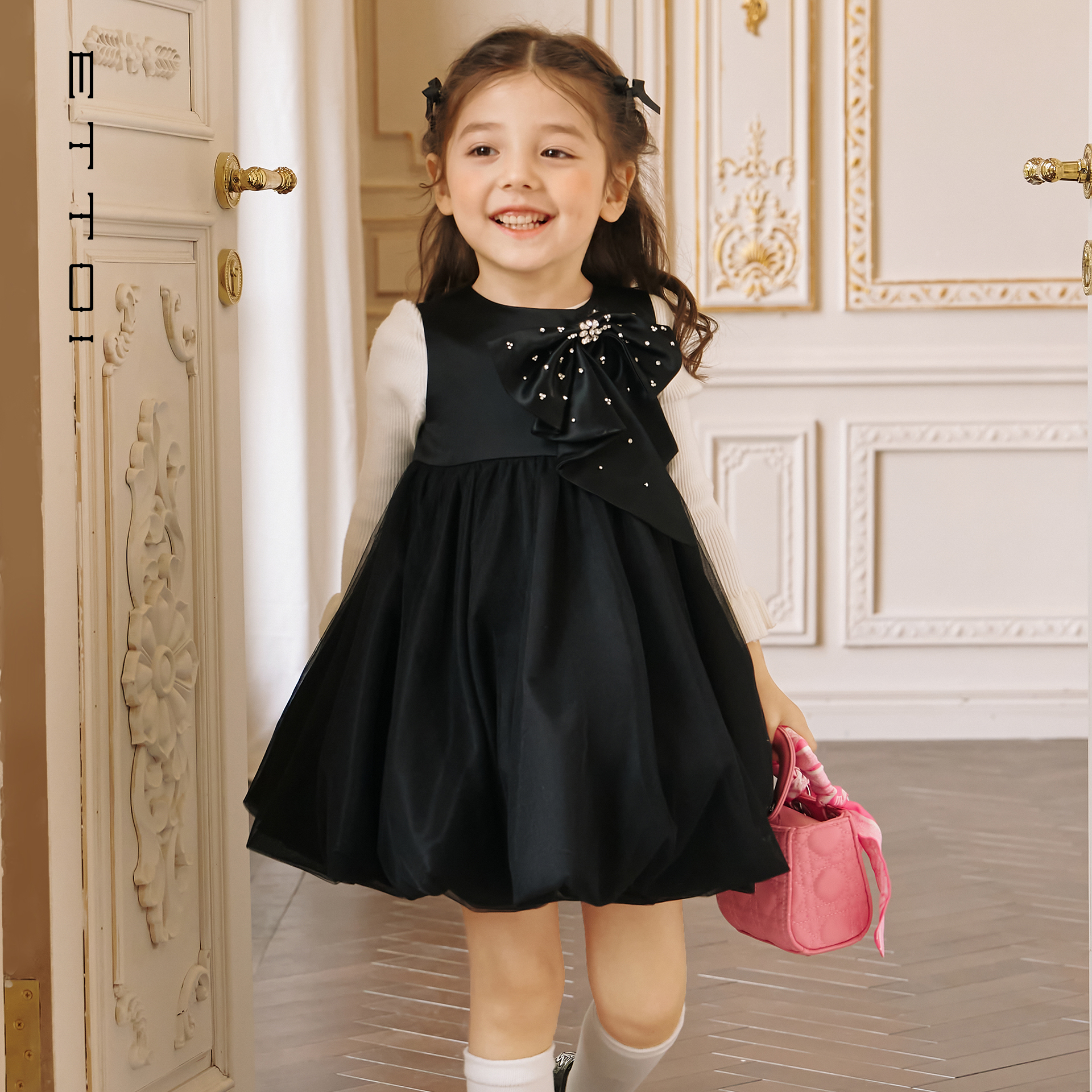 【朗姿集团】ETTOI爱多娃2025秋季新款无袖蝴蝶结礼服蓬蓬连衣裙