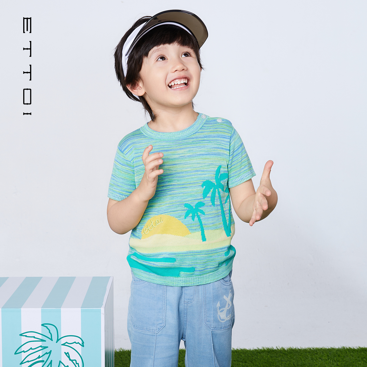 ETTOI爱多娃2025年夏季新款短袖圆领T恤儿童舒适印花百搭宽松上衣