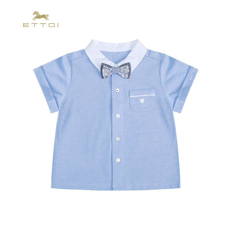 【朗姿集团】ETTOI爱多娃男童短袖蝴蝶结衬衫夏季新款浅蓝色T恤