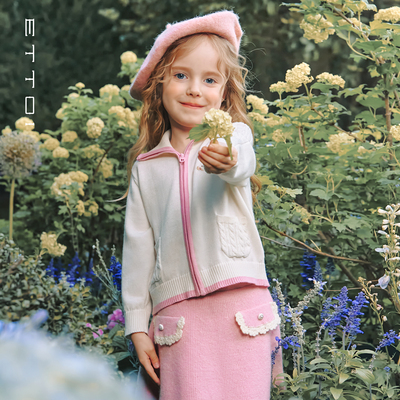 【绵羊毛】ETTOI爱多娃女童毛衣翻领儿童针织外套2025年秋季新款