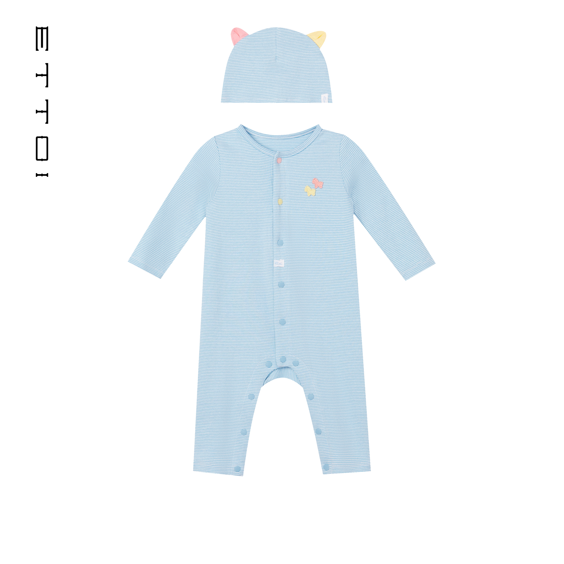 朗姿童装/ETTOI爱多娃婴儿套装条纹亲肤连体服/帽子2025秋冬新款