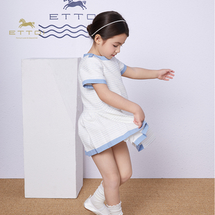 连衣裙春夏宝宝小香风清新百褶女童条纹裙子 ETTOI爱多娃儿童短袖