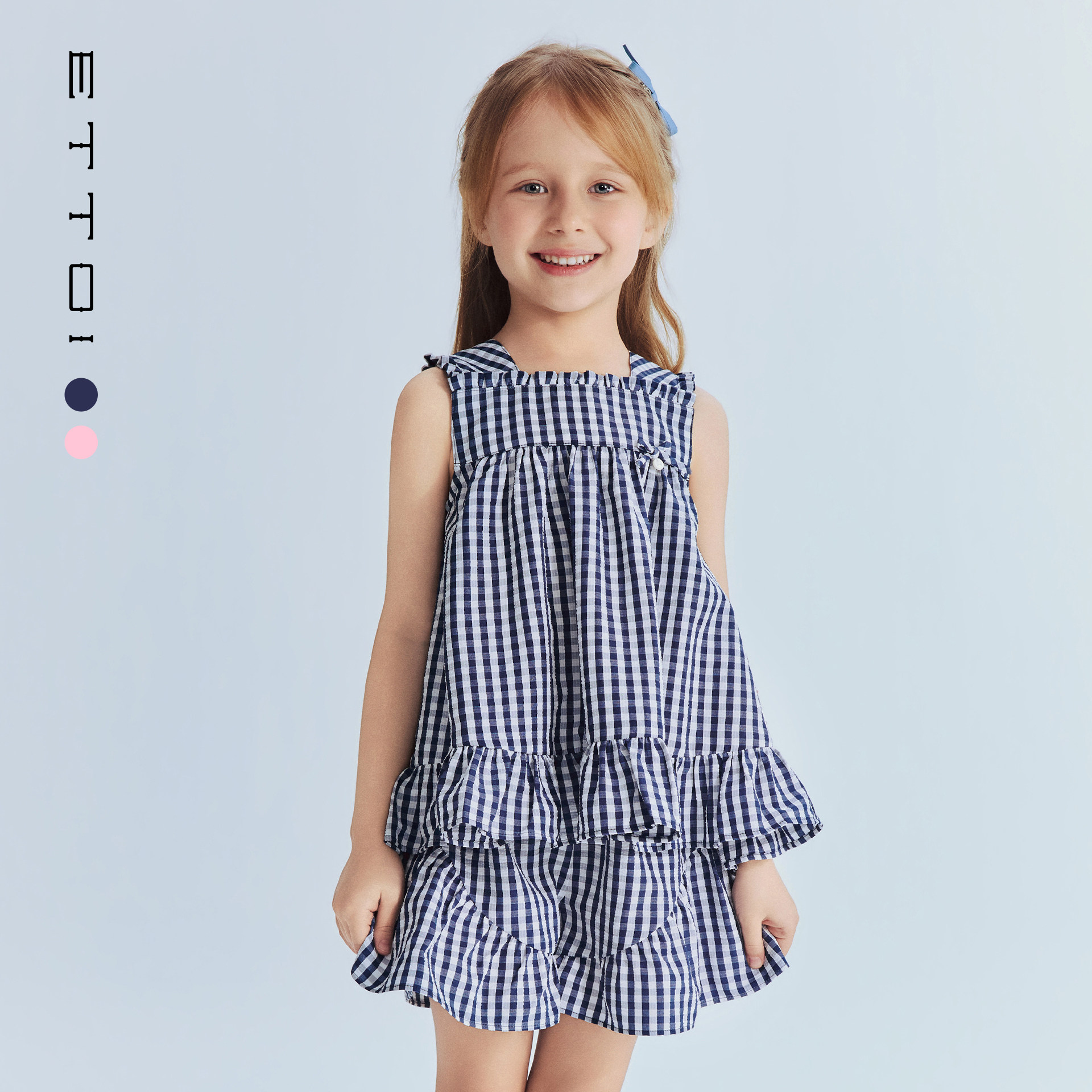 朗姿童装/ETTOI爱多娃女童泡泡纱套装吊带上衣/短裤2026夏季新款