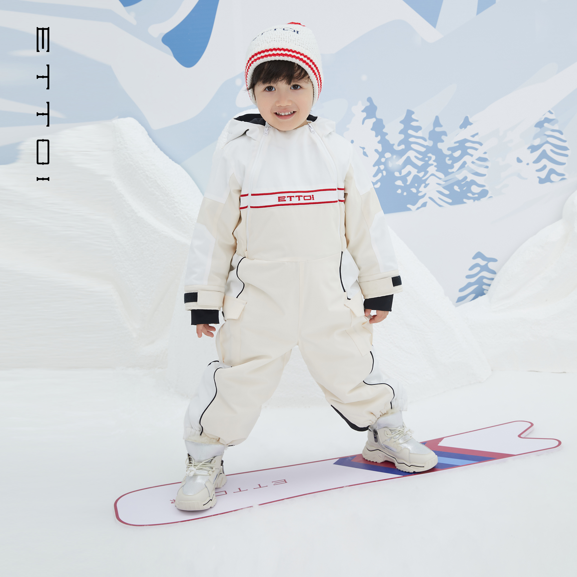 【朗姿集团】ETTOI爱多娃冬季新款加厚连帽服撞色宽松连体服