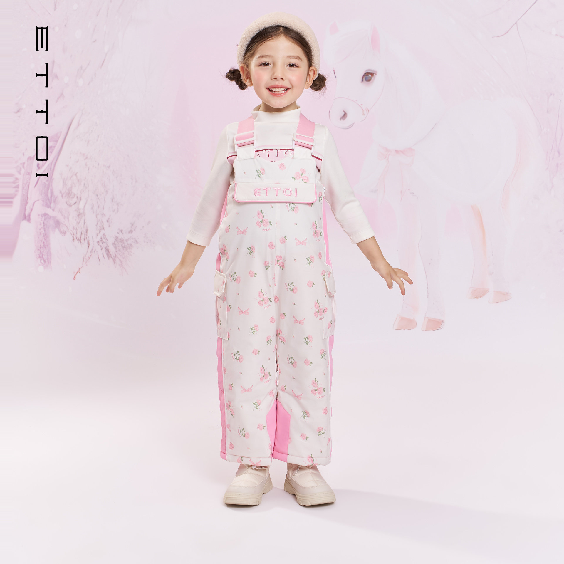 朗姿童装/ETTOI爱多娃儿童夹棉背带女童加厚运动裤子2025冬季新款