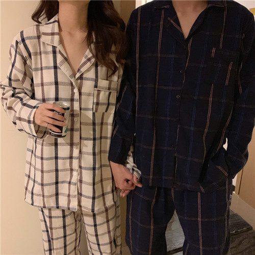 Real shot real price Korean version large size frosted couple autumn and winter loose leisure comfortable home clothes Pajama Set