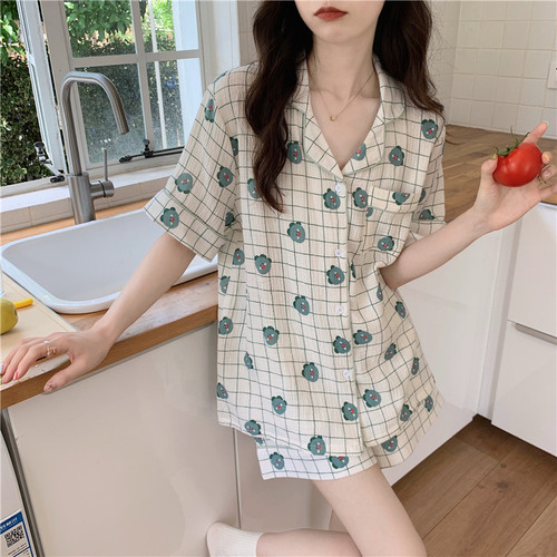 Real price Korean version of cotton couples cotton yarn printing casual comfort sweet lace outside wear home clothing