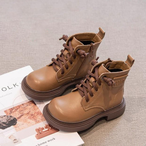 真皮儿童马丁靴加绒皮靴子