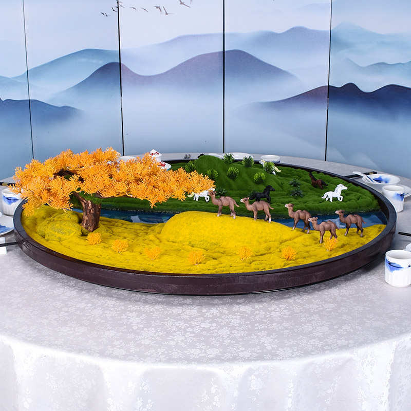 酒店大圆餐桌中间摆件沙盘餐厅包厢桌芯装饰花景观新中式转盘摆设