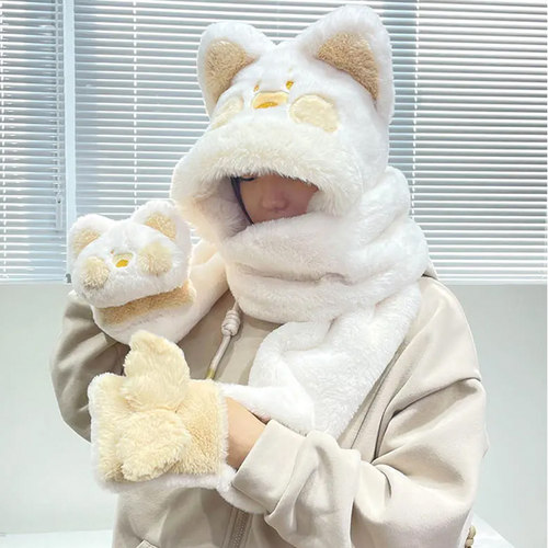 正版嘟嘟喵围巾帽子一体保暖