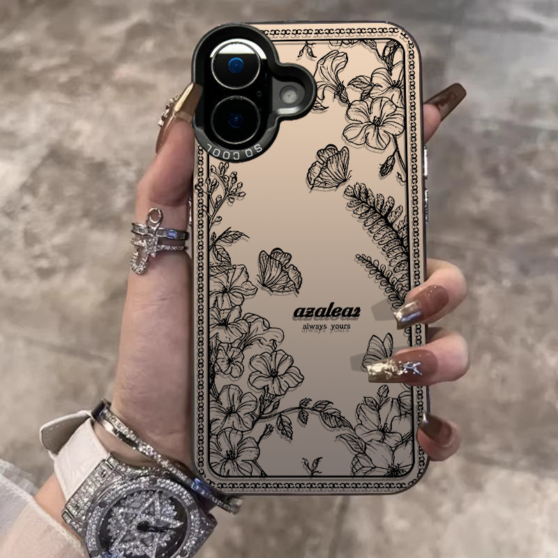 蝴蝶喇叭花适用苹果16pro手机壳iphone15plus新款14艺术13mini硅胶12promax素描8plus女款7高级感xr时尚x外壳