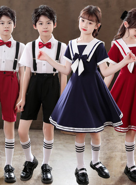 六一儿童合唱演出服小学生合唱女童红色礼服男童毕业朗诵表演服装