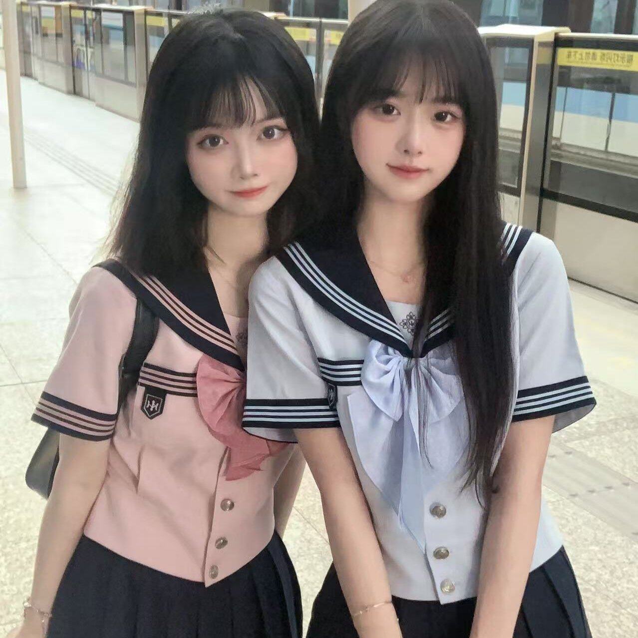 梗豆物语*抚蝶女子晴空蓝水手JK制服女套装高腰显瘦学生