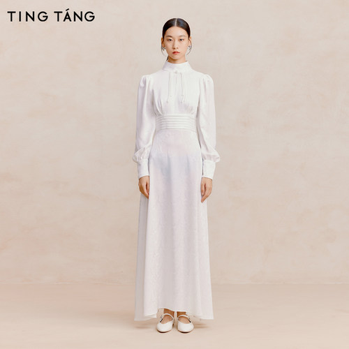 厅唐新中式连衣裙白色晚礼服