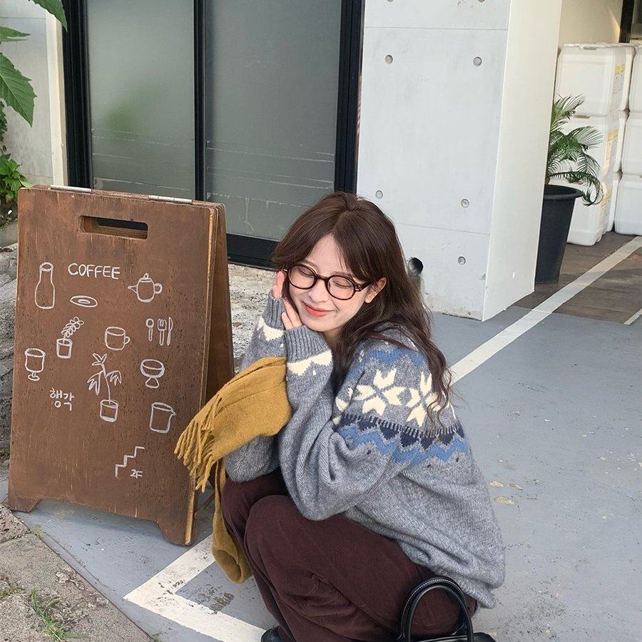 RAINY 费尔岛假日北欧风费尔岛毛衣秋冬女软糯慵懒宽松毛针织上衣