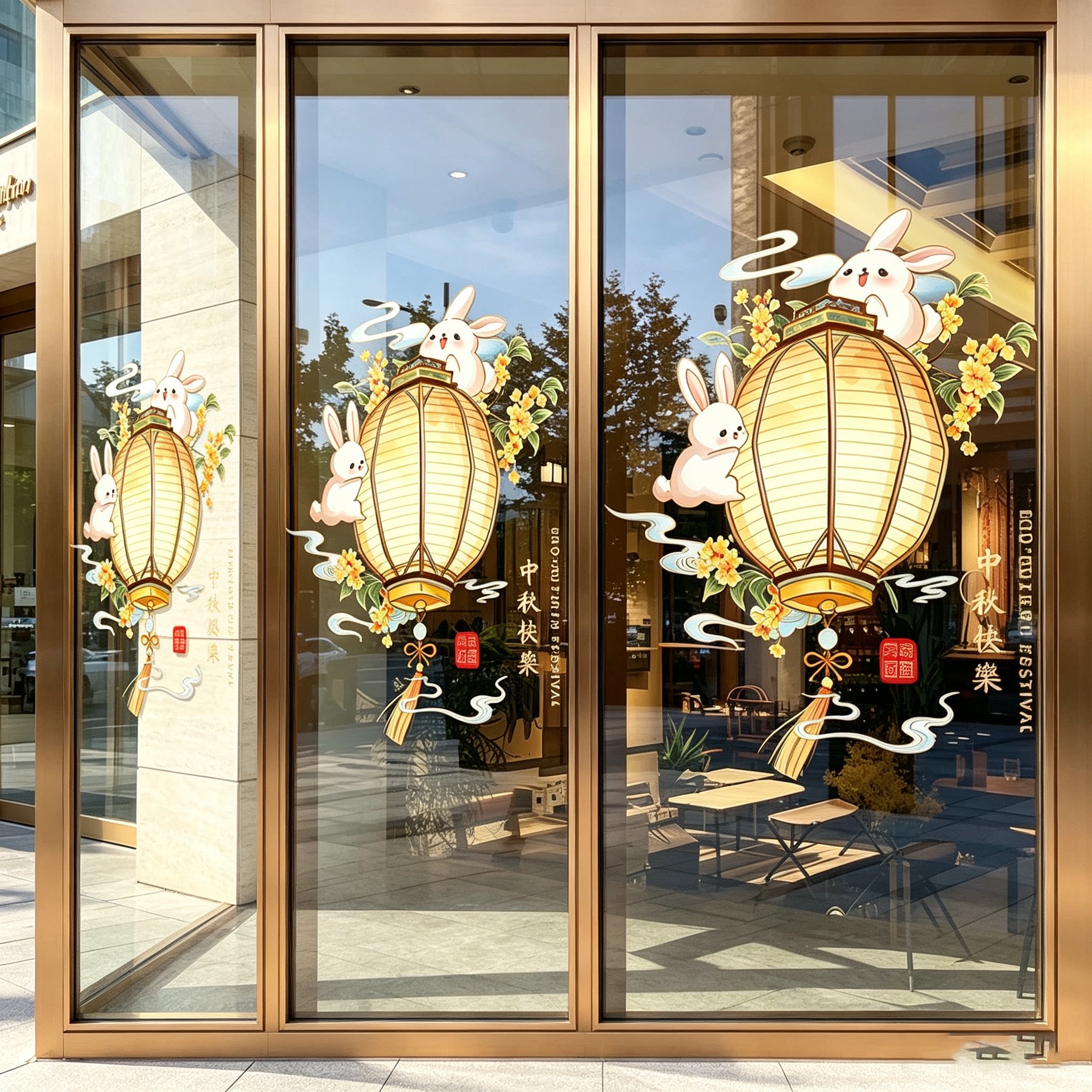 中秋节店铺橱窗静电窗贴定制图片