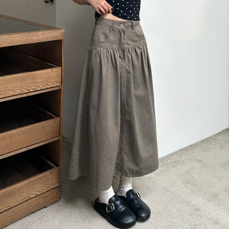 美式摩卡色工装半身裙女