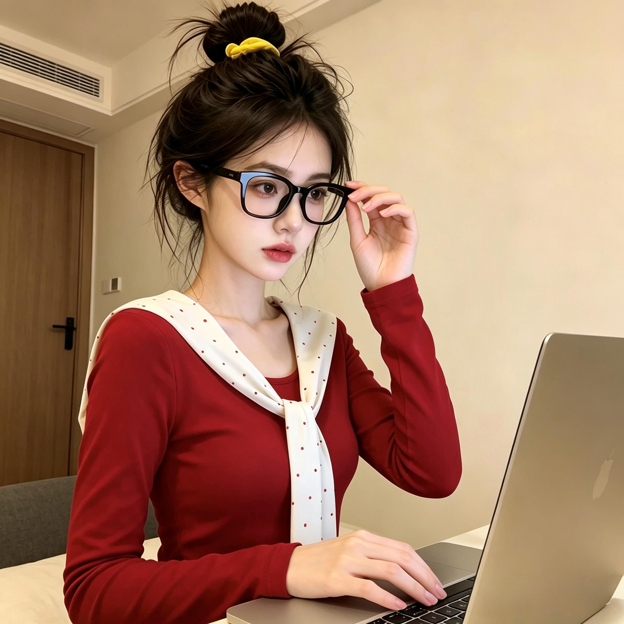 波点拼接红色长袖t恤女2026春秋打底衫修身显瘦内搭上衣chic百搭