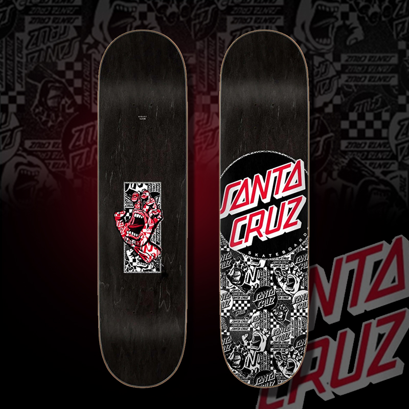 美国Santa Cruz双翘滑板Hard Rock系列黑底拼接经典logo专业板面
