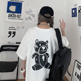 暗黑风ins后背小熊印花短袖t恤男女情侣纯棉学生T恤C417-T02-P25，男装T恤，电商A058-1（原电商C417）