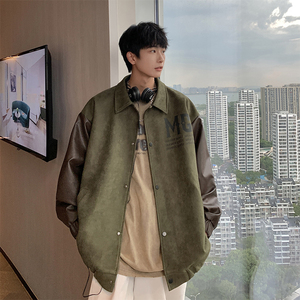JK8817-P105控138 360克抖音品 春季美式复古麂皮绒拼皮夹克外套图片