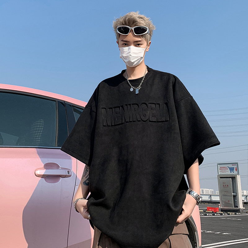 T258-特P25控39220克夏季高街潮流麂皮钢印短袖T恤男,男装T恤,电商A058-1（原电商C417）
