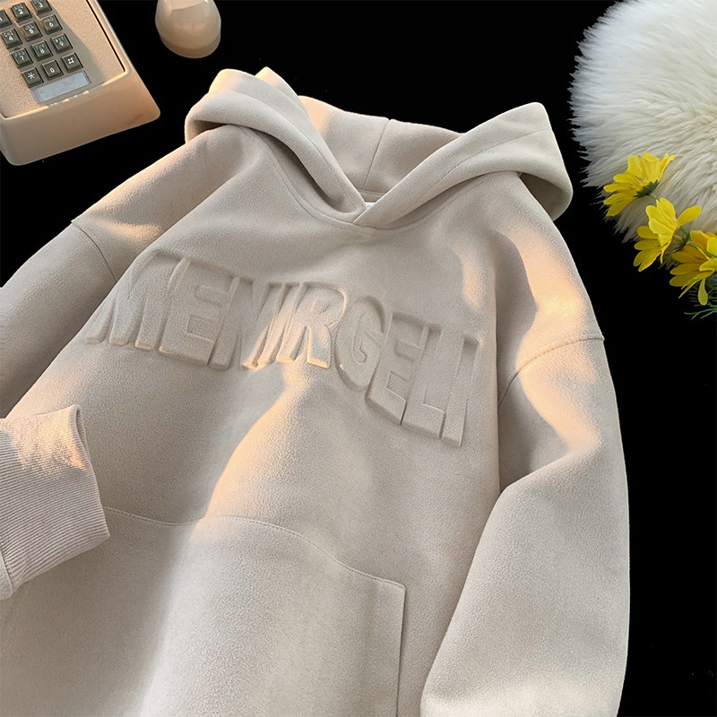 WY141-特P50控78 400克抖音品 秋季重磅麂皮钢印连帽卫衣外套图片