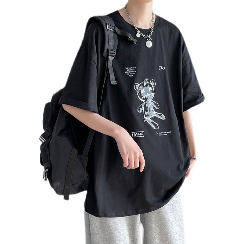 短句-2021夏季小熊T恤男潮牌男女情侣装ins潮牌宽松上衣C417-T04,男装T恤,电商A058-1（原电商C417）