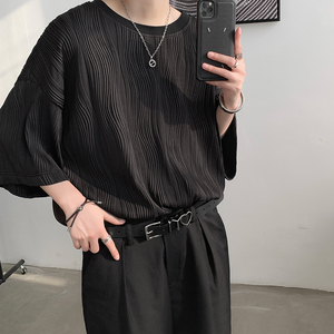 T50-P35-控58 高品质 夏季褶皱冰丝短袖T恤男潮流宽松高级感半袖，男装T恤，电商A058-1（原电商C417）