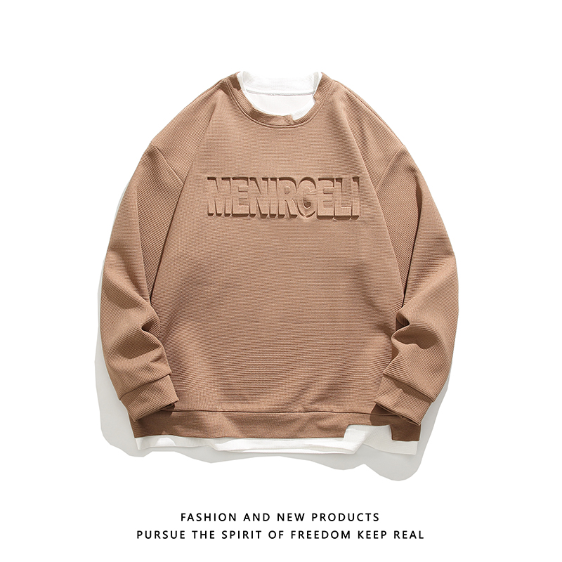 WY143-P45控68秋季华夫格假两件圆领卫衣外套男，女装短外套，电商A058-1（原电商C417）