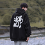 WY135-特P45控68360克华棉秋季港风字母SR大印花连帽卫衣外套，女装短外套，电商A058-1（原电商C417）