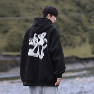 WY135-特P45控68 360克华棉 秋季港风字母SR大印花连帽卫衣外套图片