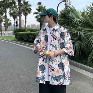CS1898-特P35控48 夏季夏威夷海边冰丝花衬衫男短袖外套图片