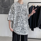 短句2021夏季斑马纹T恤男潮牌男情侣ins潮牌宽松上衣C417-T05-P30，男装T恤，电商A058-1（原电商C417）