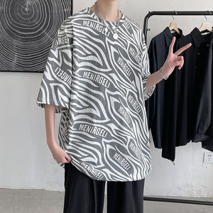 短句2021夏季斑马纹T恤男潮牌男情侣ins潮牌宽松上衣C417-T05-P30