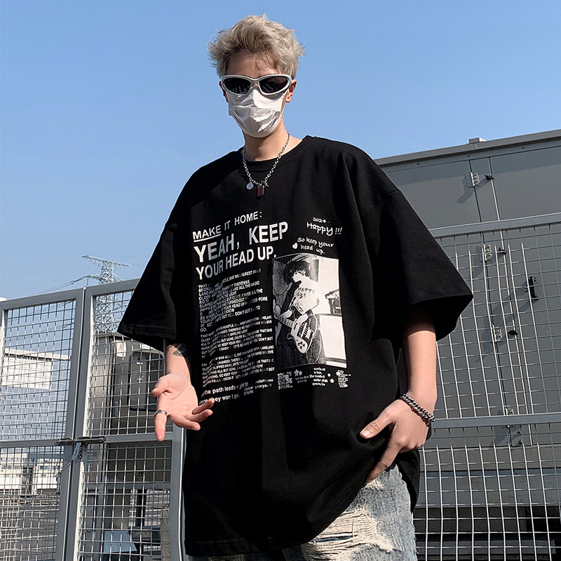 T255-P30控48夏季欧美高街宽松字母人物印花短袖T恤男,男装T恤,电商A058-1（原电商C417）