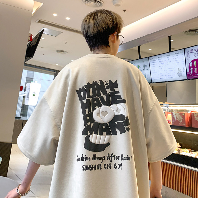 T262-P30控48220克夏季港风麂皮绒辛普森发泡印花潮流短袖T恤,男装T恤,电商A058-1（原电商C417）