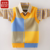 加绒中大童儿童针织衫 男童毛衣春秋款 男孩假两件棉男 新款 2026春装