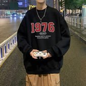 t恤港风chic加绒加厚情侣上衣 长袖 无帽卫衣男生秋冬季 ins潮牌美式