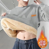 男外套 宽松休闲加厚打底衫 冬季 加绒保暖羊羔绒套头卫衣男ins美式