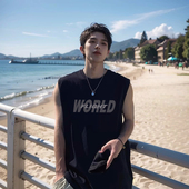 宽松健身坎肩跨栏百搭无袖 2024新款 t恤ins潮牌 背心男夏季 纯棉美式