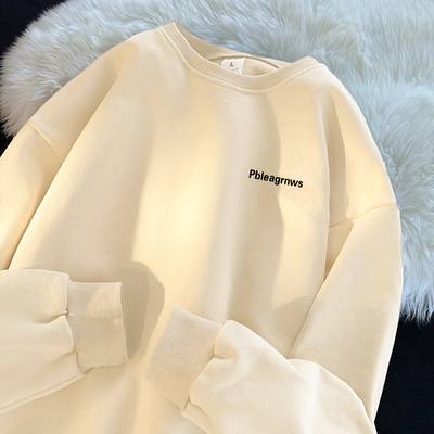 2024新款套头卫衣男生春秋季高街宽松圆领情侣装无帽长袖外套薄款