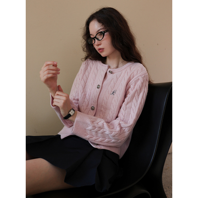 素舶SUPERSCAPE 澳洲美利奴羊毛 奶油绞花小个子针织开衫